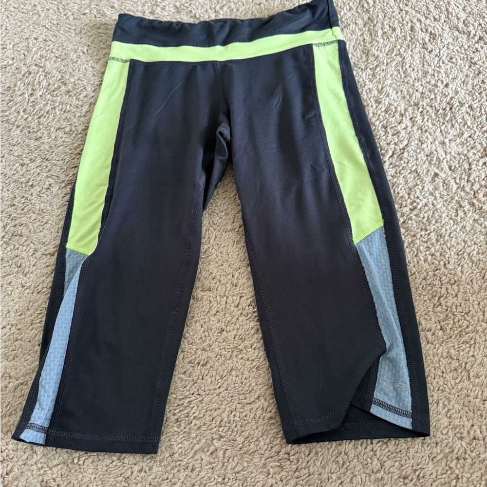 Black and Neon Yellow Athletic Capris
